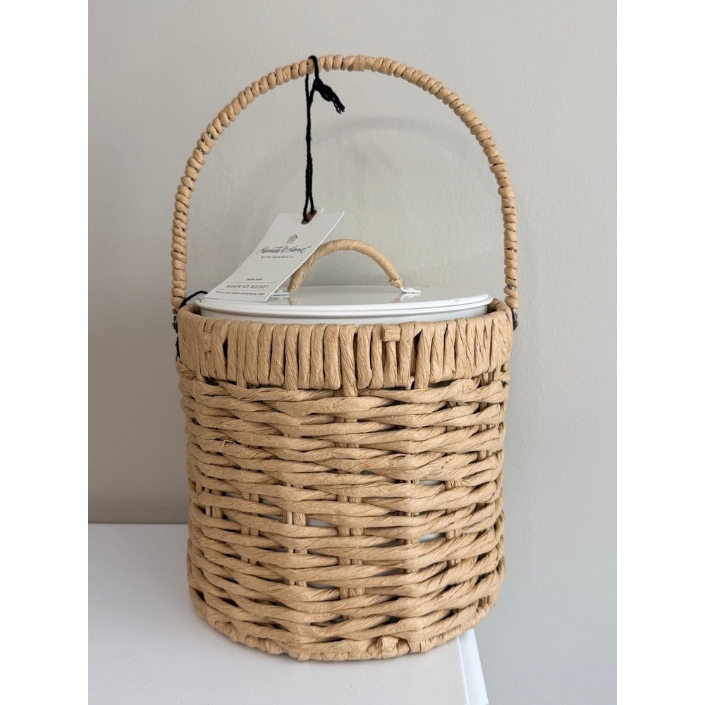 Hearth & Hand Woven Ice Bucket Unisex OS Tan White Paper Rope Metal Liner NWT